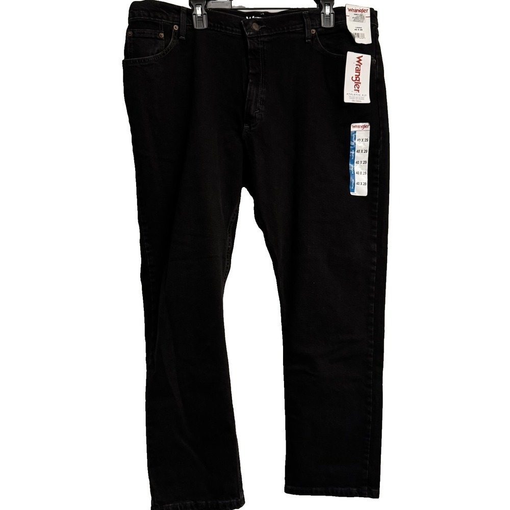Wrangler Jeans Mens 40x29 Black Athletic Fit Tapered Stretch Dark Wash Denim